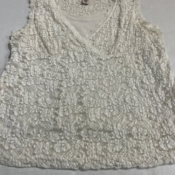Vintage Y2K Babydoll Top Womens XL White Sheer Lace Sleeveless Coquette Fairy - Picture 9 of 10